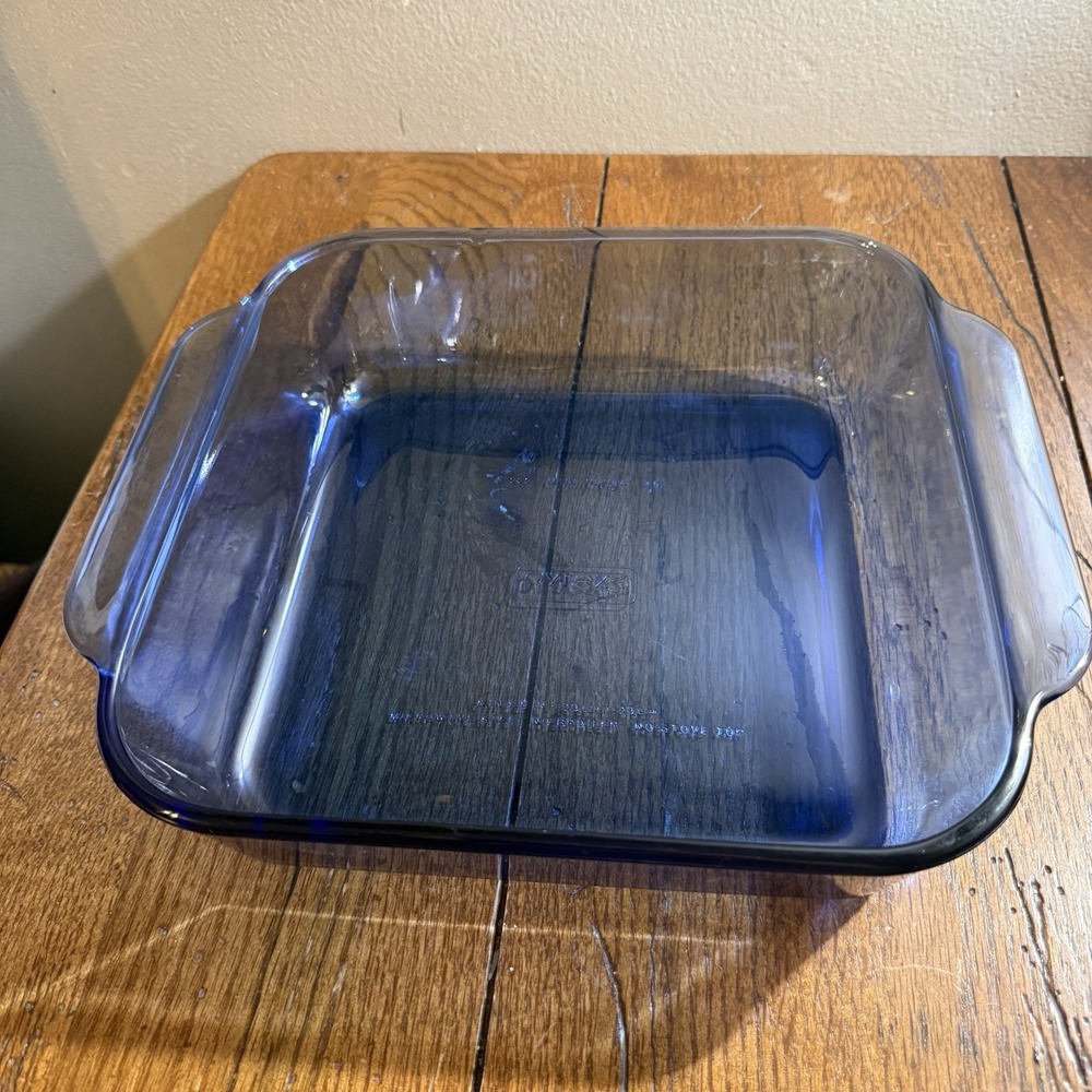 Pyrex Cobalt Blue 2 Qt Square Baking Dish 222-R 8x8 Vintage Glass Oven USA